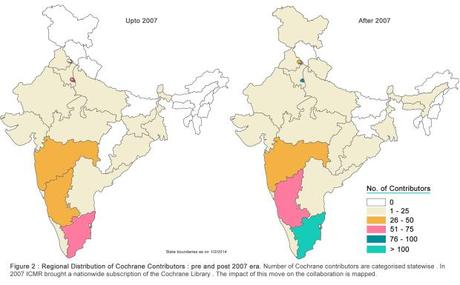 Regional distribution of Cochrane Contributors in India (Click o Image for Full poster)