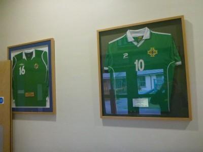 30 Year Reunion: School Tour of Kilmaine Primary School, Bangor, Northern Ireland Josh Magennis and Gary Browne's Northern Ireland shirts.