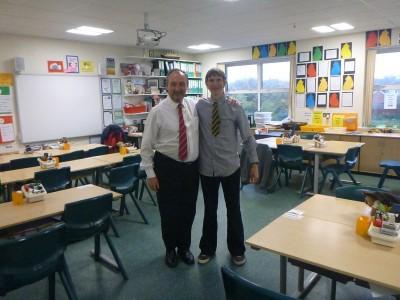 30 Year Reunion: School Tour of Kilmaine Primary School, Bangor, Northern Ireland Mr. Rea and I.