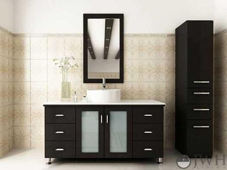 Espresso Vanity with Stone Top and Glass Doors Espresso Vanity with Stone Top and Glass Doors