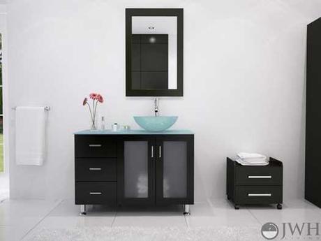 Lune Vanity with Green Glass Sink and Top Lune Vanity with Green Glass Sink and Top