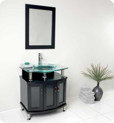 Contento Vanity with Tempered Glass Top and Doors Contento Vanity with Tempered Glass Top and Doors