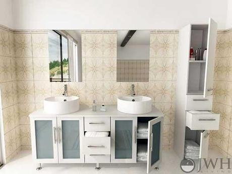 White Vanity with Frosted Glass Windows White Vanity with Frosted Glass Windows