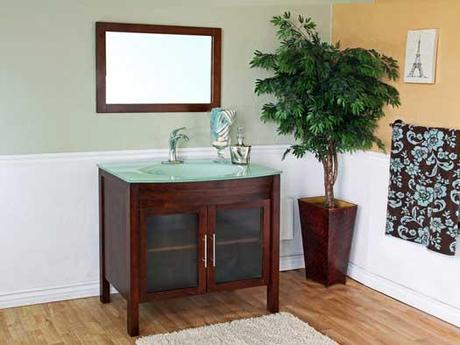 Bonito Walnut Finish Vanity with Glass Panels Bonito Walnut Finish Vanity with Glass Panels