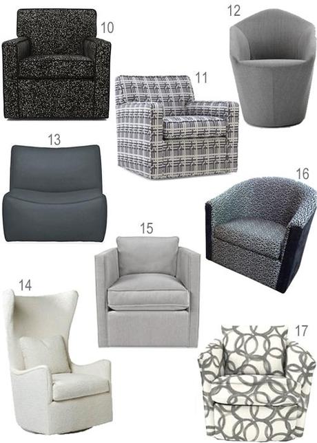 Get the Look: Upholstered Swivel Chairs In Every Color Modern Grey Upholstered Swivel Chairs