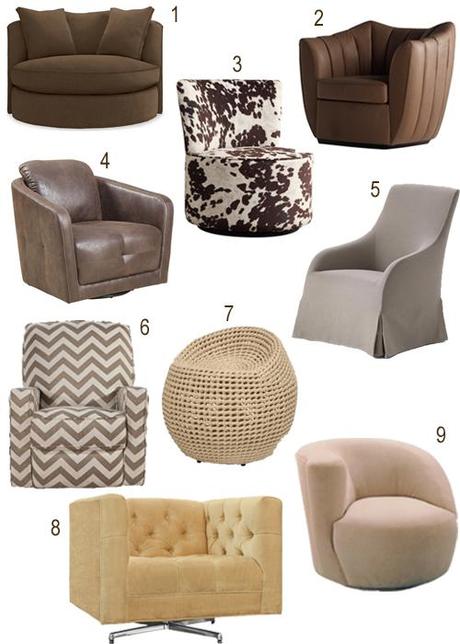 Get the Look: Upholstered Swivel Chairs In Every Color Modern Taupe Neutral Upholstered Swivel Chairs