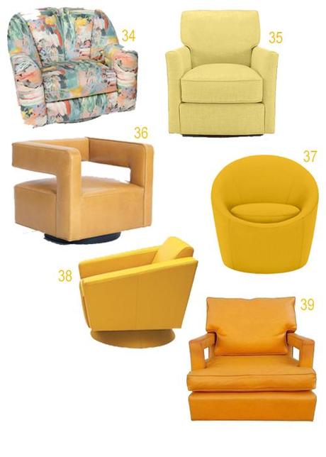 Get the Look: Upholstered Swivel Chairs In Every Color Modern Yellow Orange Upholstered Swivel Chairs