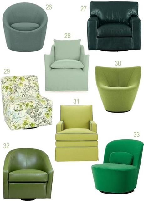 Get the Look: Upholstered Swivel Chairs In Every Color Modern Green Upholstered Swivel Chairs