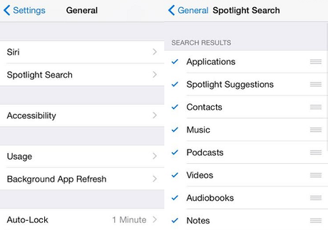 Spotlight Settings iOS 8
