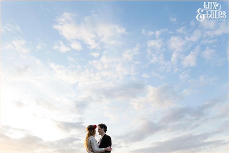 Whitby Love Shoot | Cass & Josh Photography Engagement Shoot in Whitby | Girl wearing Red Flower crown | Alterntive Couple whereing Vintage clothing | Couple in the clouds