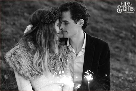 Whitby Love Shoot | Cass & Josh Photography Engagement Shoot in Whitby | Girl wearing Red Flower crown | Alterntive Couple whereing Vintage clothing | Kissing with sparklers
