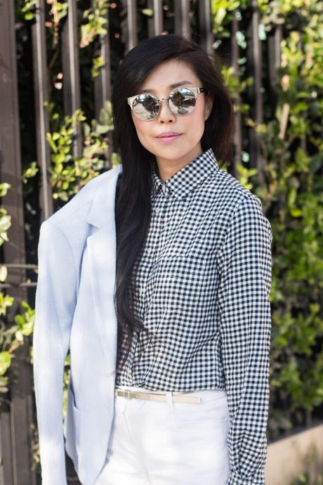 Uniqlo plaid shirt Chilli Beans mirrored sunglasses jenny wu fashion blogger