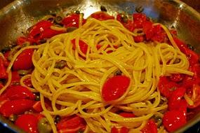 Mediterranean Pasta with Capers, Olives, Cherry Tomatoes, and Mozzarella