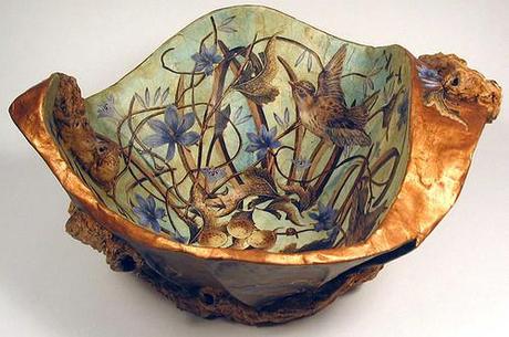 Paper Maché Decoupaged Bowl - Nest Paper Maché Decoupaged Bowl - Nest