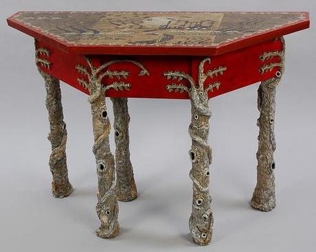 Paper Maché Faux Bois Table - Demilune Paper Maché Faux Bois Table - Demilune