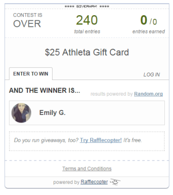 Taper Time rafflecopter giveaway winner