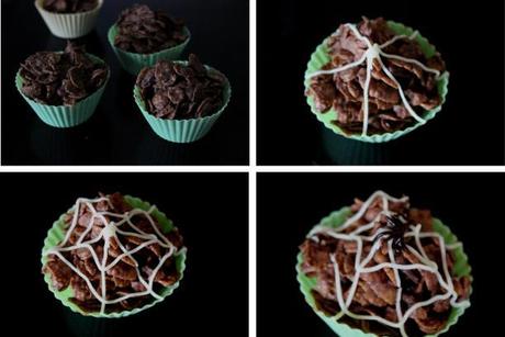 Pieday Friday ~ My ideal Halloween dinner party pieday friday halloween chocolate cornflake cakes with iced cobwebs and dead flies sultanas