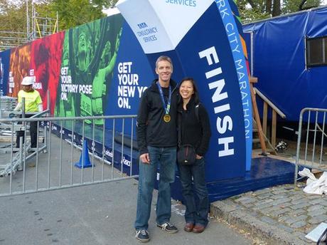 Mike Sohaskey & Katie Ho at the New York City Marathon finish line