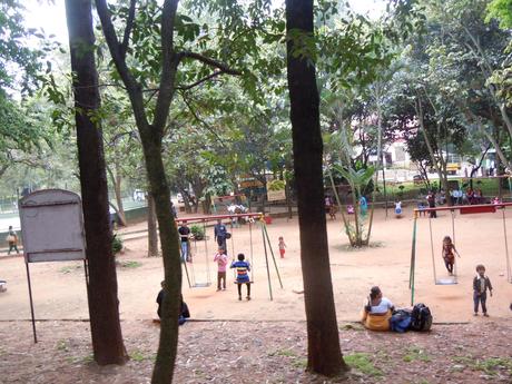 The view of the playground from the train