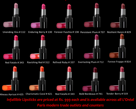L'Oreal Paris Introduces 15 Gorgeous New Shades of Infallible Lipsticks : Press Release
