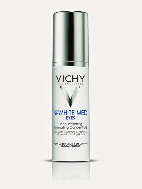 VICHY Bi-White MED Eyes - Bi WHITE MED Eyes is the first illuminating concentrate for an instant and lasting eye look transformation. The deep action of a whitening essence for the 1st time associated with the immediate enlightening power provided by illuminating nacres, to correct in one gesture every eye contour complexion flaws.