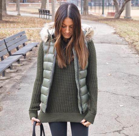 green puffer vest with fur