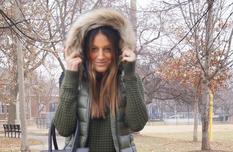 green puffer vest with fur