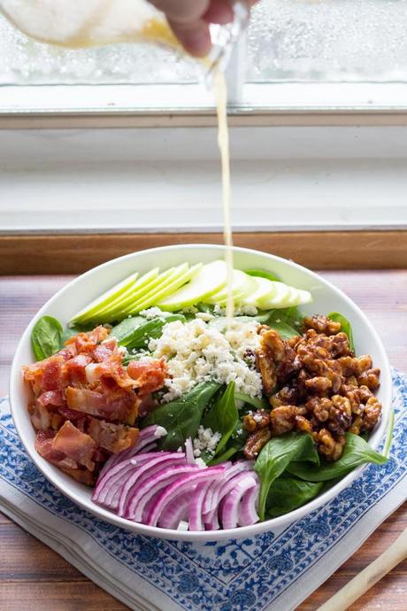 SPINACH SALAD WITH APPLES, BACON, AND SPICY MAPLE WALNUTS Spinach Salad with Apples, Bacon, and Spicy Maple Walnuts