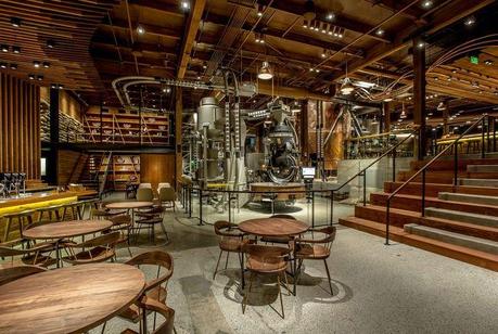 Starbucks Roastery in Seattle with wood tables