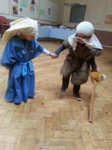 Mary and Joseph warming up