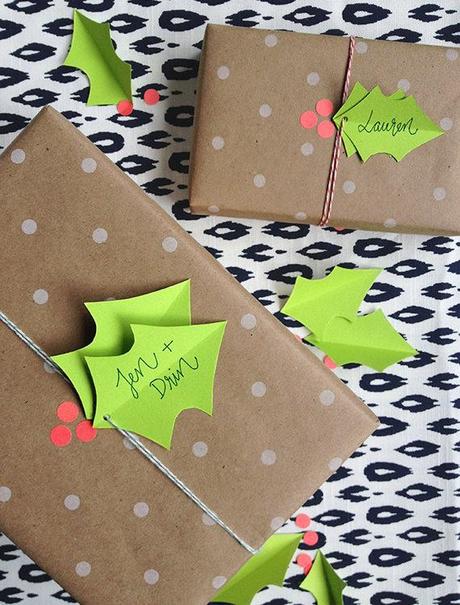 DIY holly berry gift wrapping