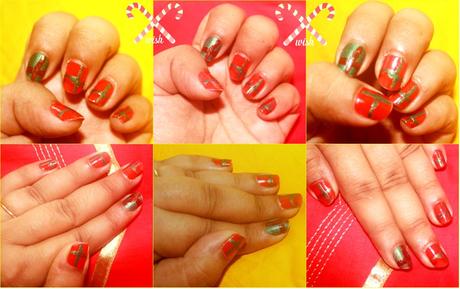 Christmas Nail Art Idea with tutorial: Red And Green Gift Tie