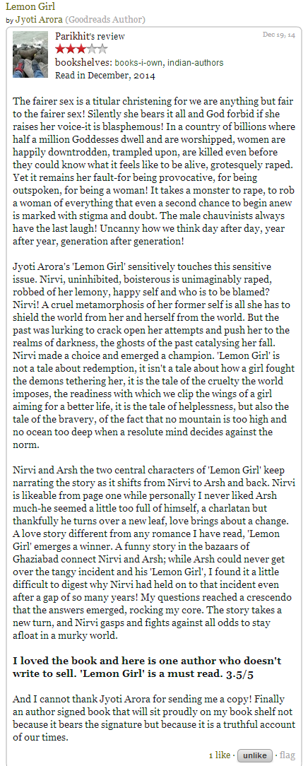 First Review of Lemon Girl on Goodreads