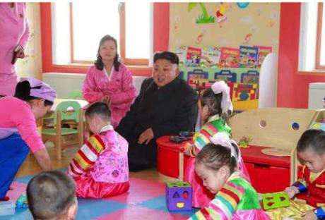 Kim Jong Un in a classroom at the Pyongyang Baby Home and Orphanage (Photo: Rodong Sinmun).