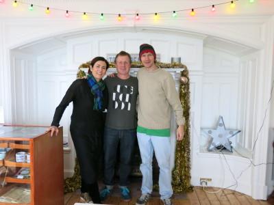 Staying at Cairn Bay Lodge, Bangor, Northern Ireland By the fireplace with Jenny and Chris.