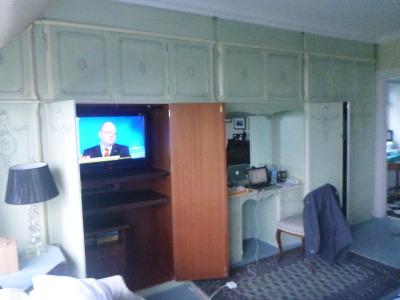 Staying at Cairn Bay Lodge, Bangor, Northern Ireland TV in the wardrobe.