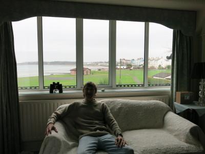 Staying at Cairn Bay Lodge, Bangor, Northern Ireland Relaxing with fabulous views from our room.