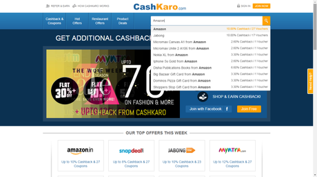 Amazon Coupons on CashKaro