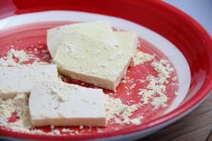 Pressed Tofu Coated in Gram Flour