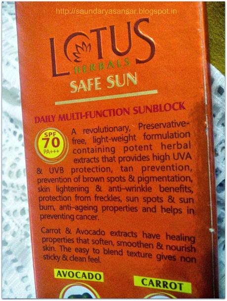 LOTUS Safe Sun- Daily Multifunction Sunblock- spf 70 PA+++- Review