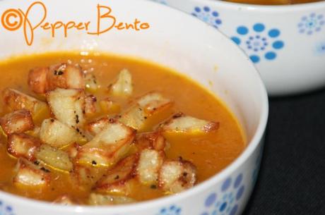 Pepper's Spicy Carrot Soup with Crispy Potato Crutons