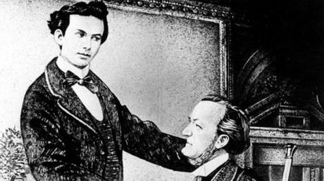 Drawing of King Ludwig II (left) and Wagner (SZ Foto)