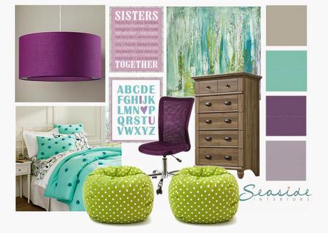 Purple, Gray, and Turquoise Bedroom Makeover for Two Sisters: Part 1