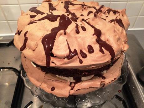 mocha meringue cake layer recipe fresh whipped cream brownie chocolate sauce