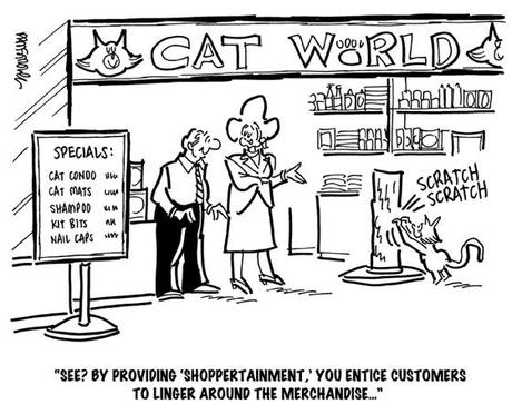 cat world cat accessory store at mall has scratching post to attract customers encourage them to look at merchandise