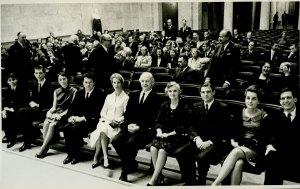 The Pauling family assembled prior to Linus Pauling's Nobel Peace lecture, Oslo, Norway, December 10, 1963.