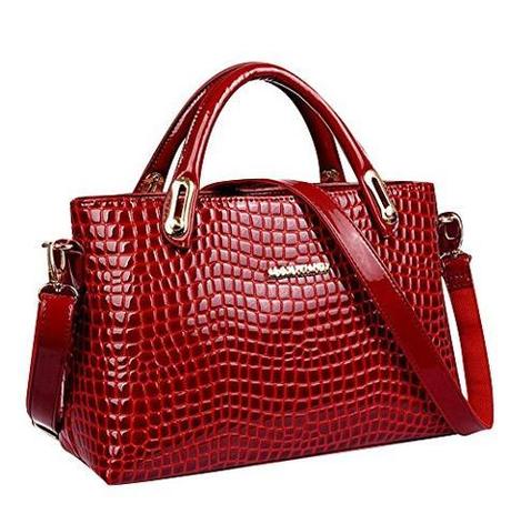 Keral - Womens Classic Crocodile Pattern Handbag PU Leather Shoulder Messenger Bags Red