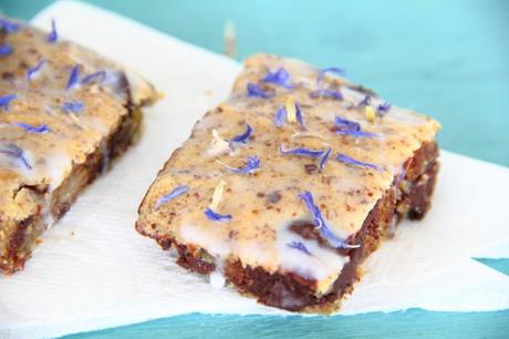 How to Use Edible Flowers: 3 Delicious Icing Ideas Cornflower Frosted Chickpea Blondies