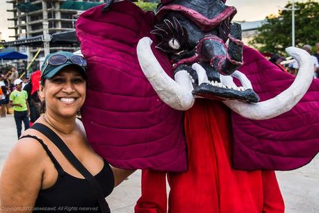 Posing with a carnival devil in Panama 