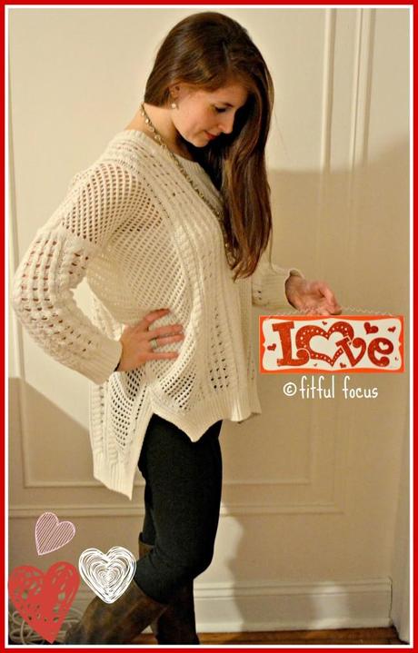 Cozy White Sweater for Valentine's Day Date via Fitful Focus 